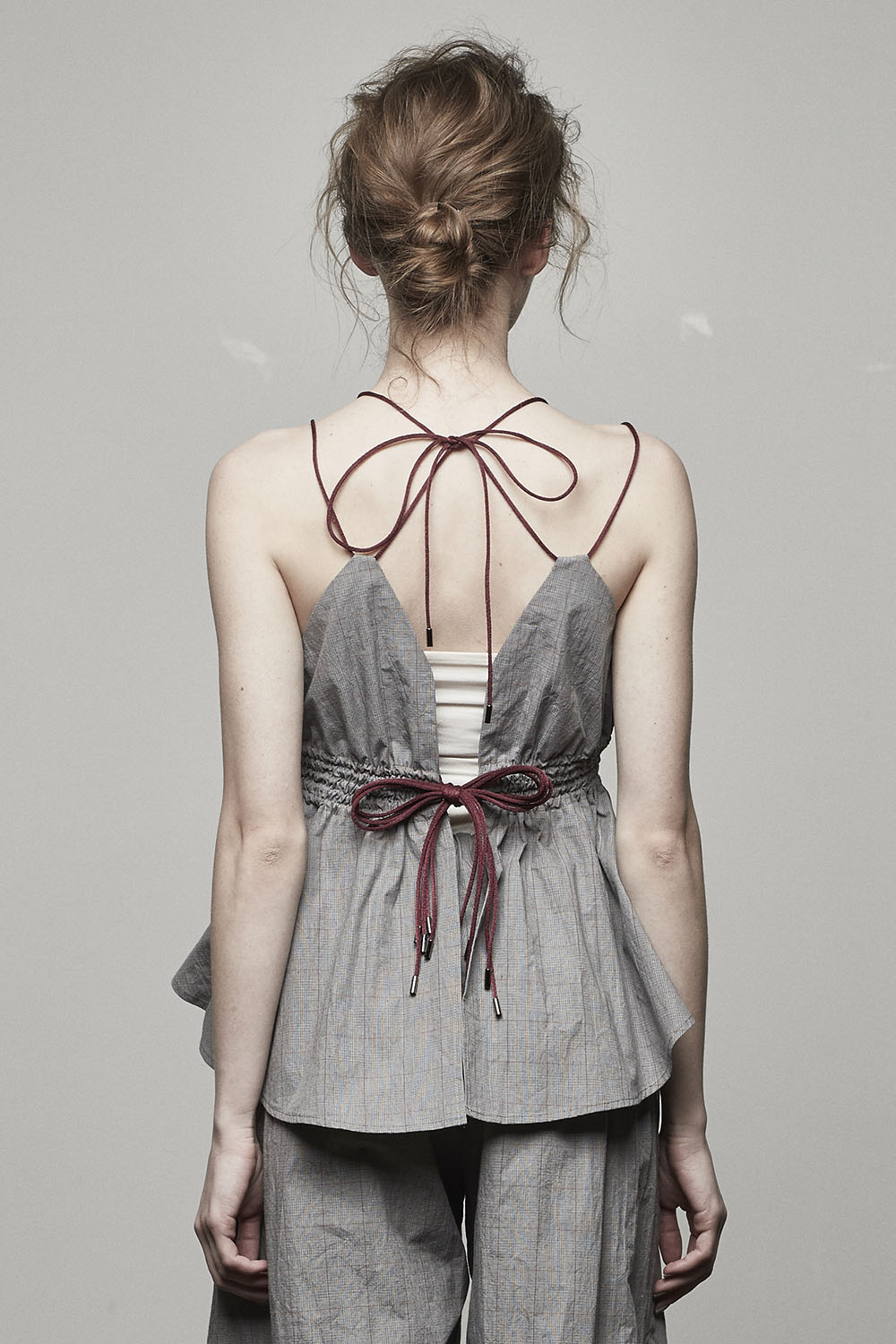 PLAID GATHERED TOP - 17S-DT-02