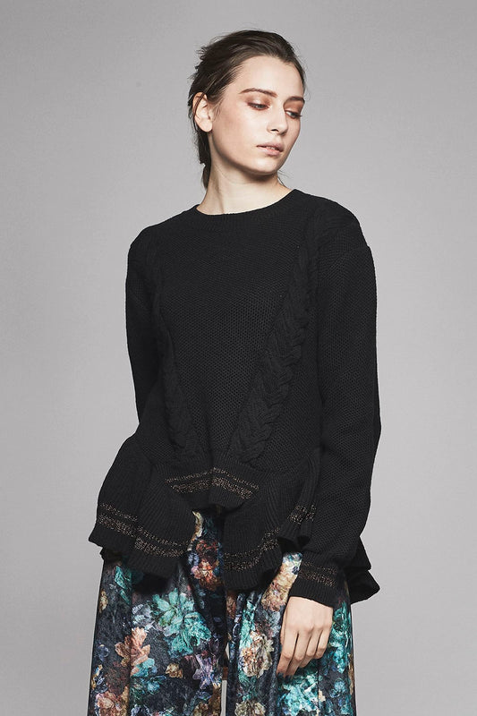 Ruffle Lace Up Knit - 17FK02