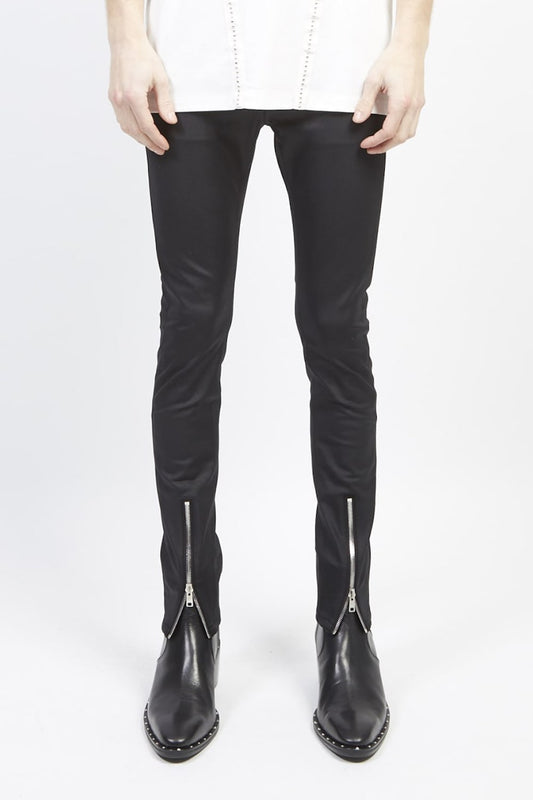 Leatherlike high tension stretch skinny zip pants