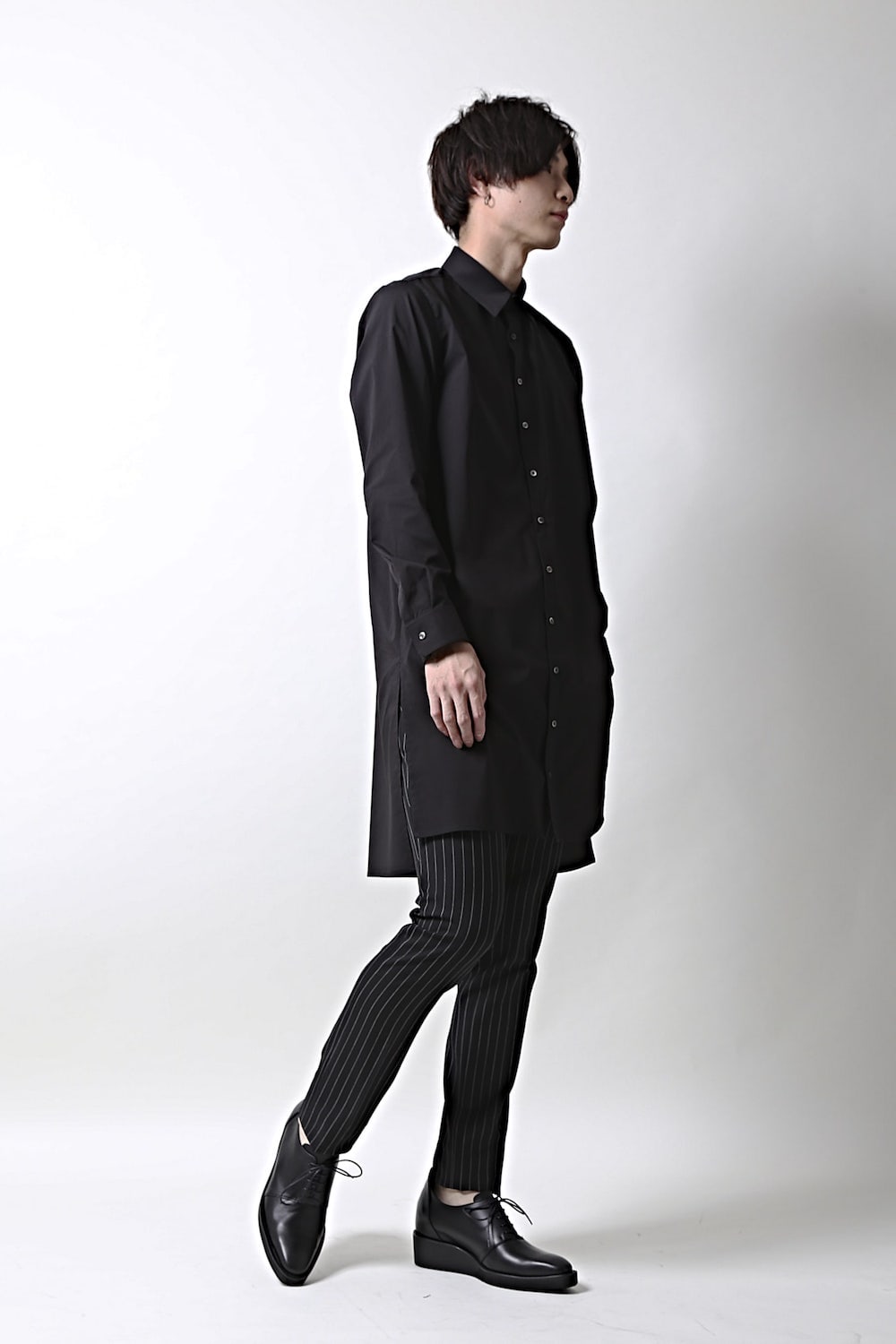 Broad Cross Stretch Long Shirt (Black)