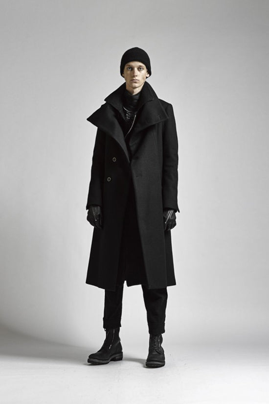 Wool Nylon Melton High Neck Long Coat