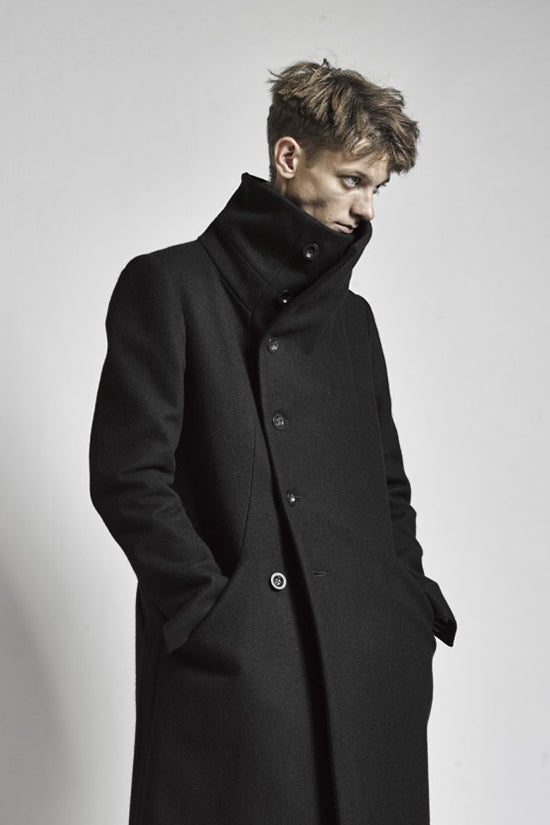 Wool Nylon Melton High Neck Long Coat