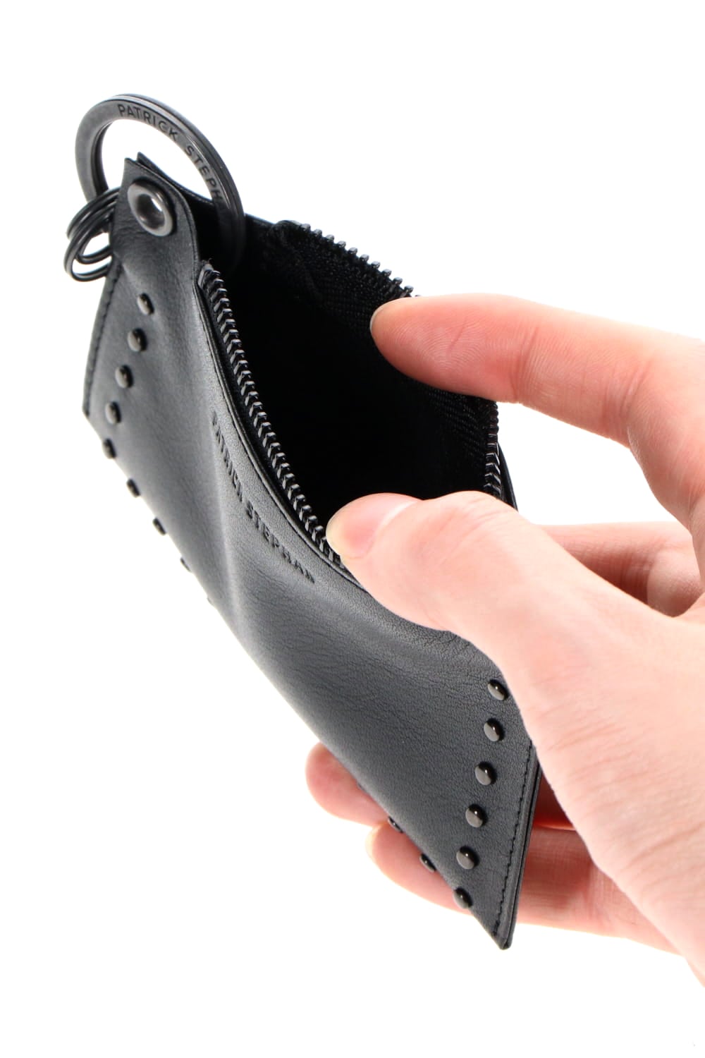 Leather key case & holder 'corner studs' KS B.Black