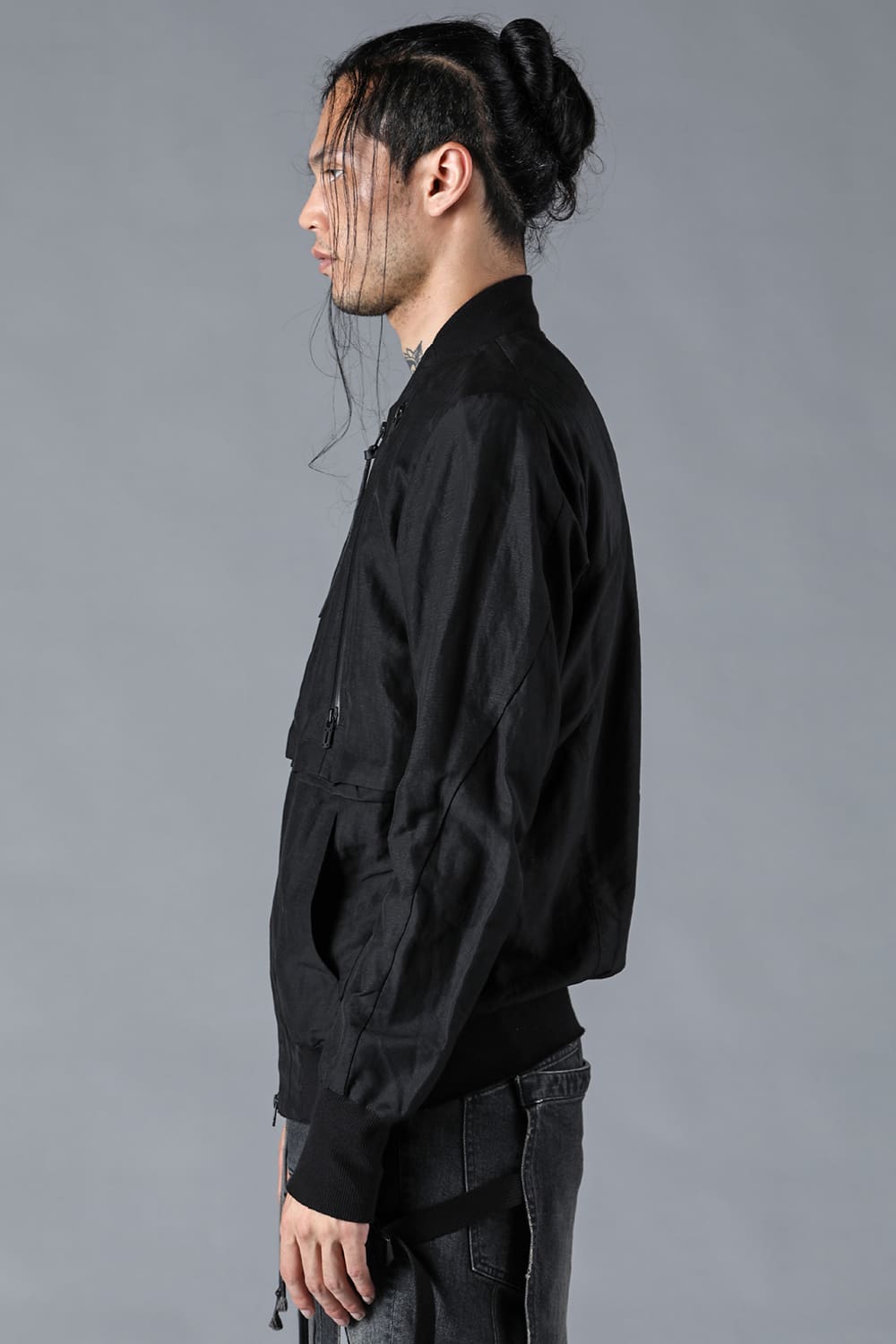 Salt-Shrunk Washed Dobby Border Bomber Jacket