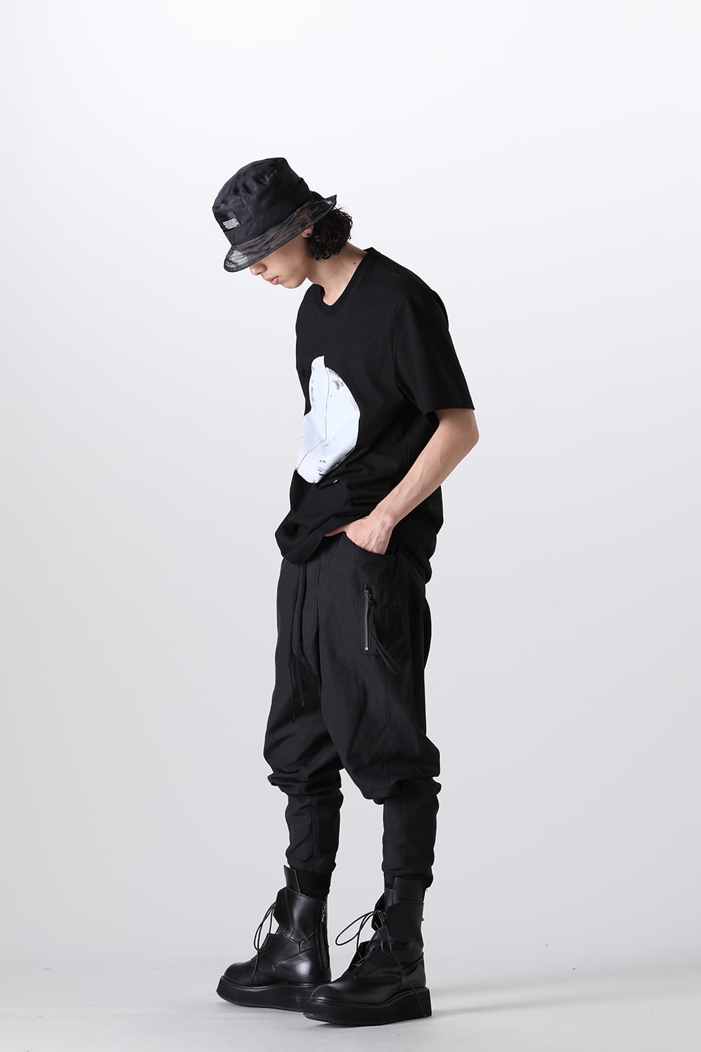 Nylon/Cotton Grosgrain Sarrouel Pants Black