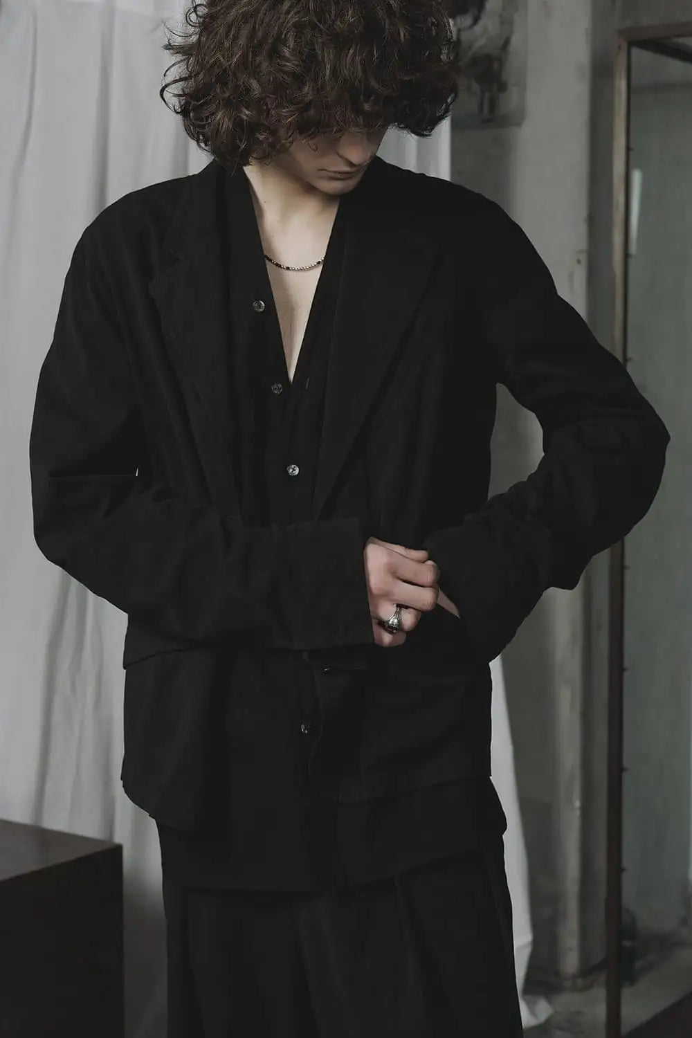 強撚ドライコットン ジャケット  ブラック