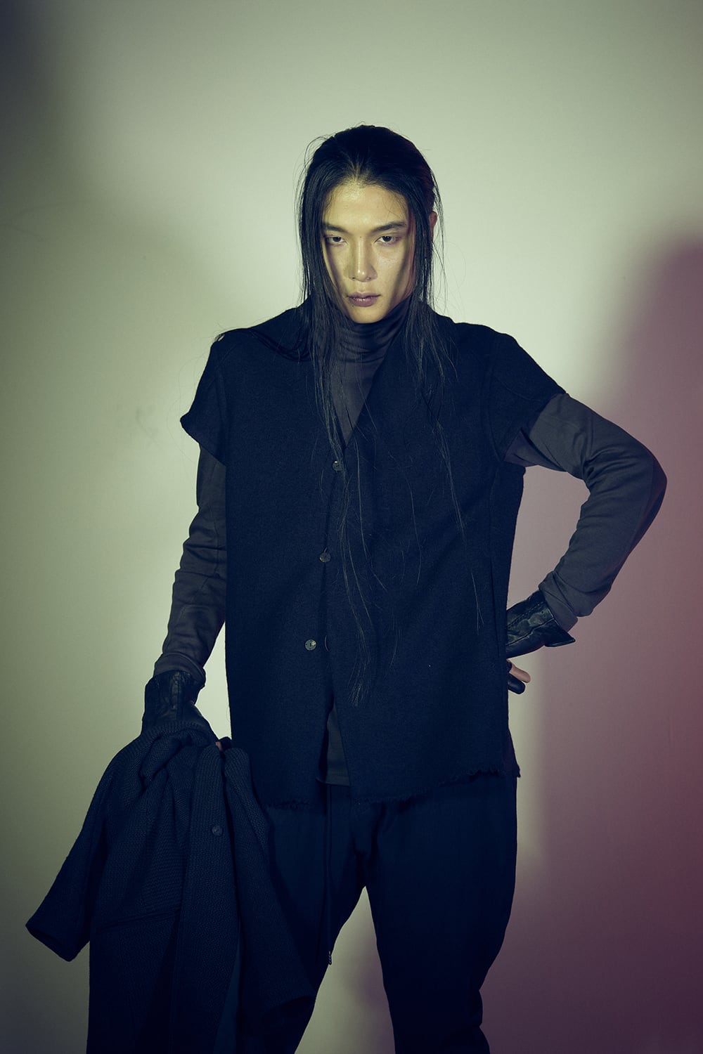 High neck long sleeve soft jersey Brown Gray