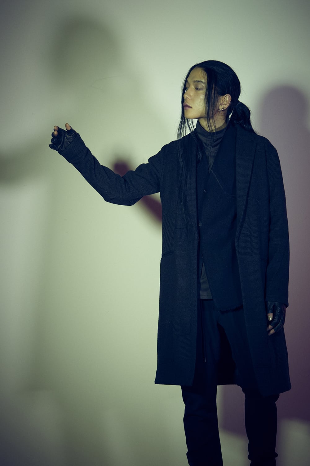 Long jacket wool silk crazy check