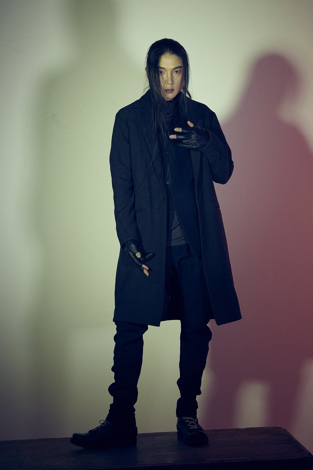 Long jacket wool silk crazy check