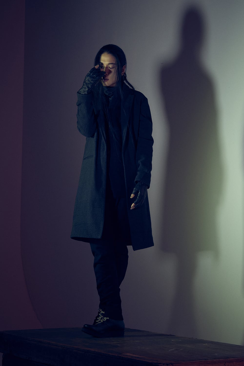 Long jacket wool silk crazy check