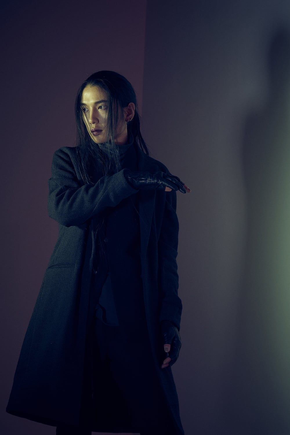 Long jacket wool silk crazy check