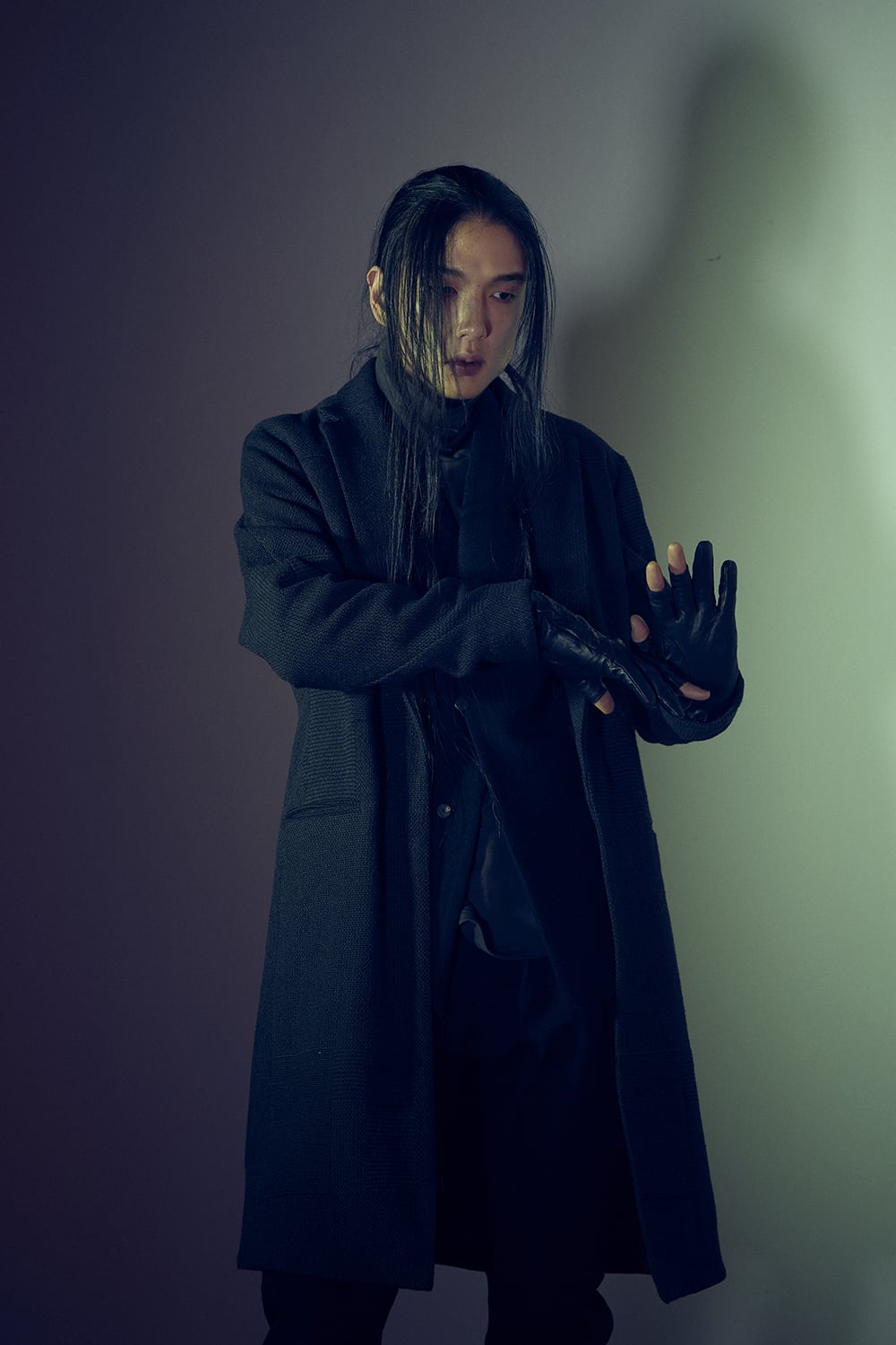 Long jacket wool silk crazy check