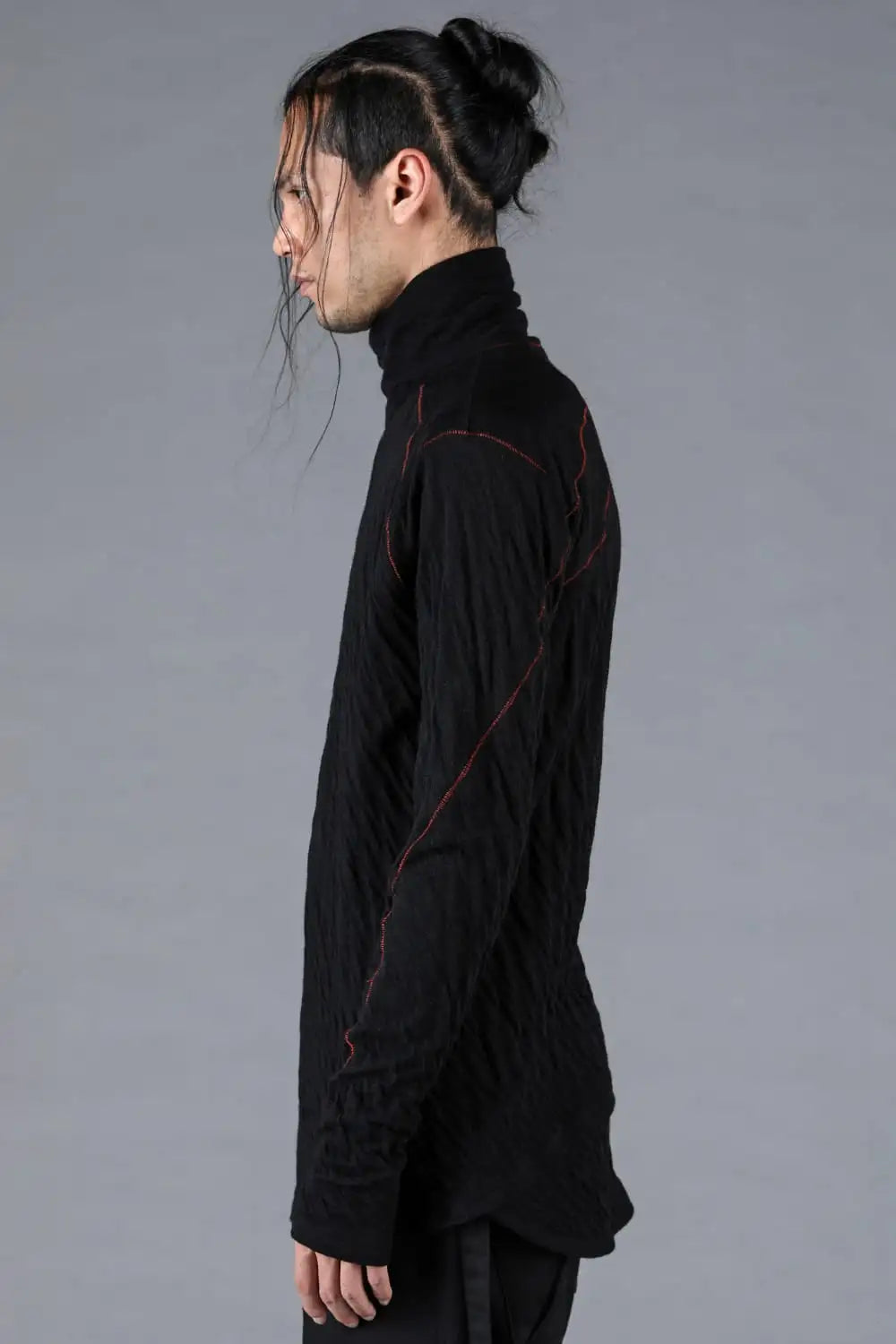 Wool x Cotton Double-Faced High-Neck Long Sleeve T-Shirt Black