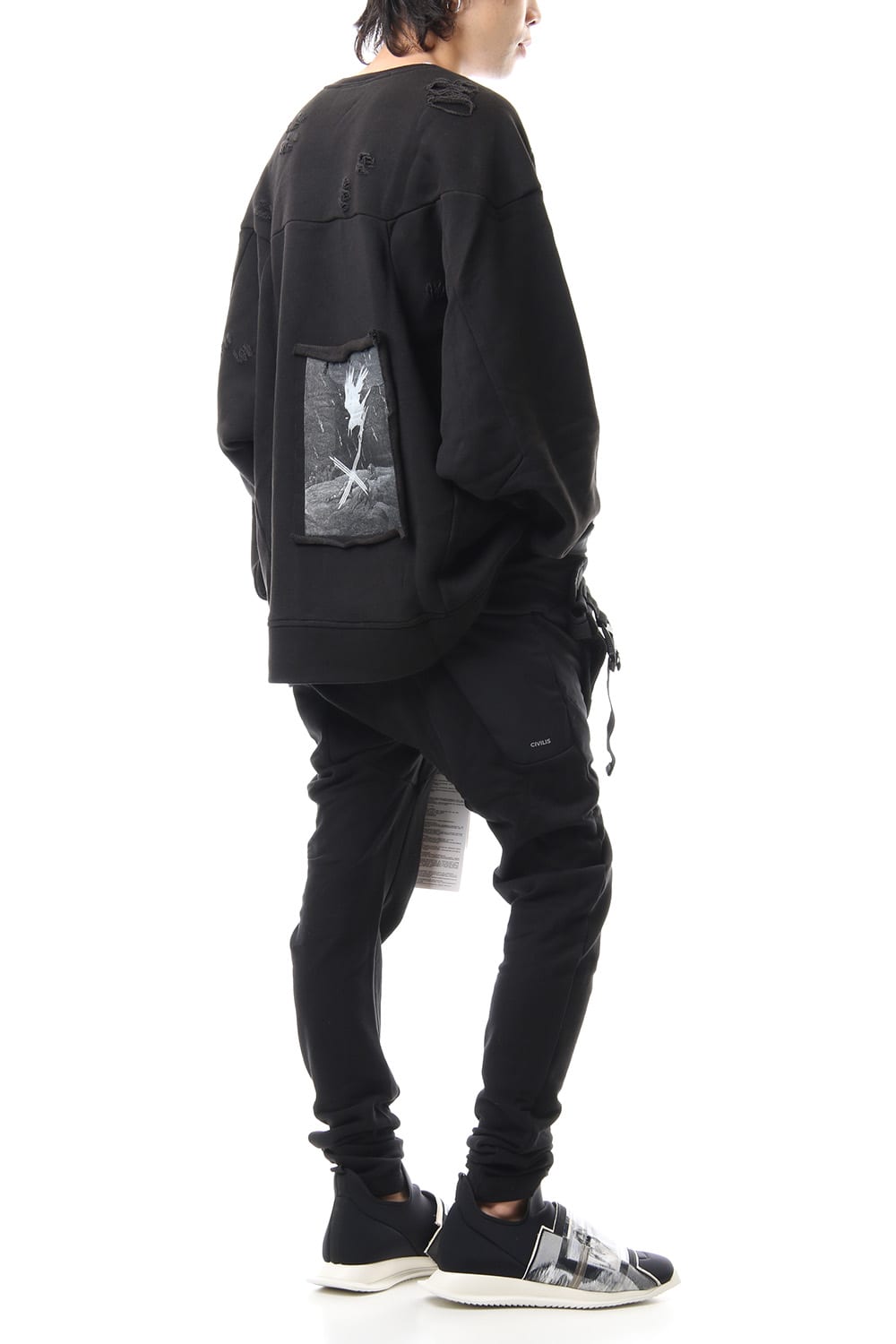 Damage Printed Sweat Black