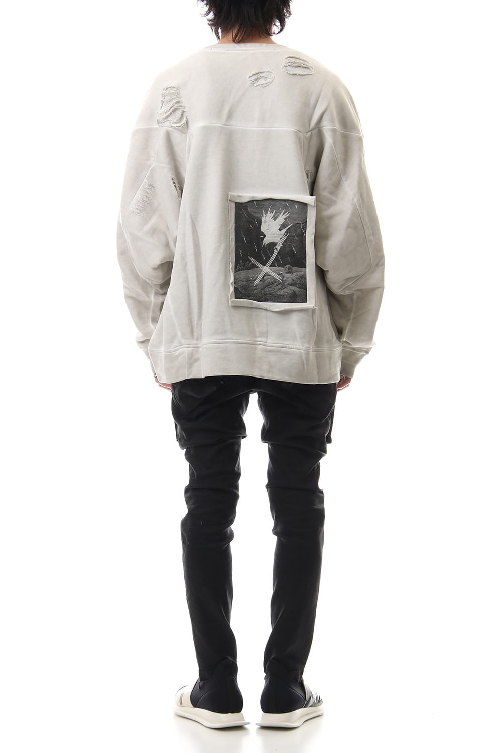 Damage Printed Sweat Dirty White