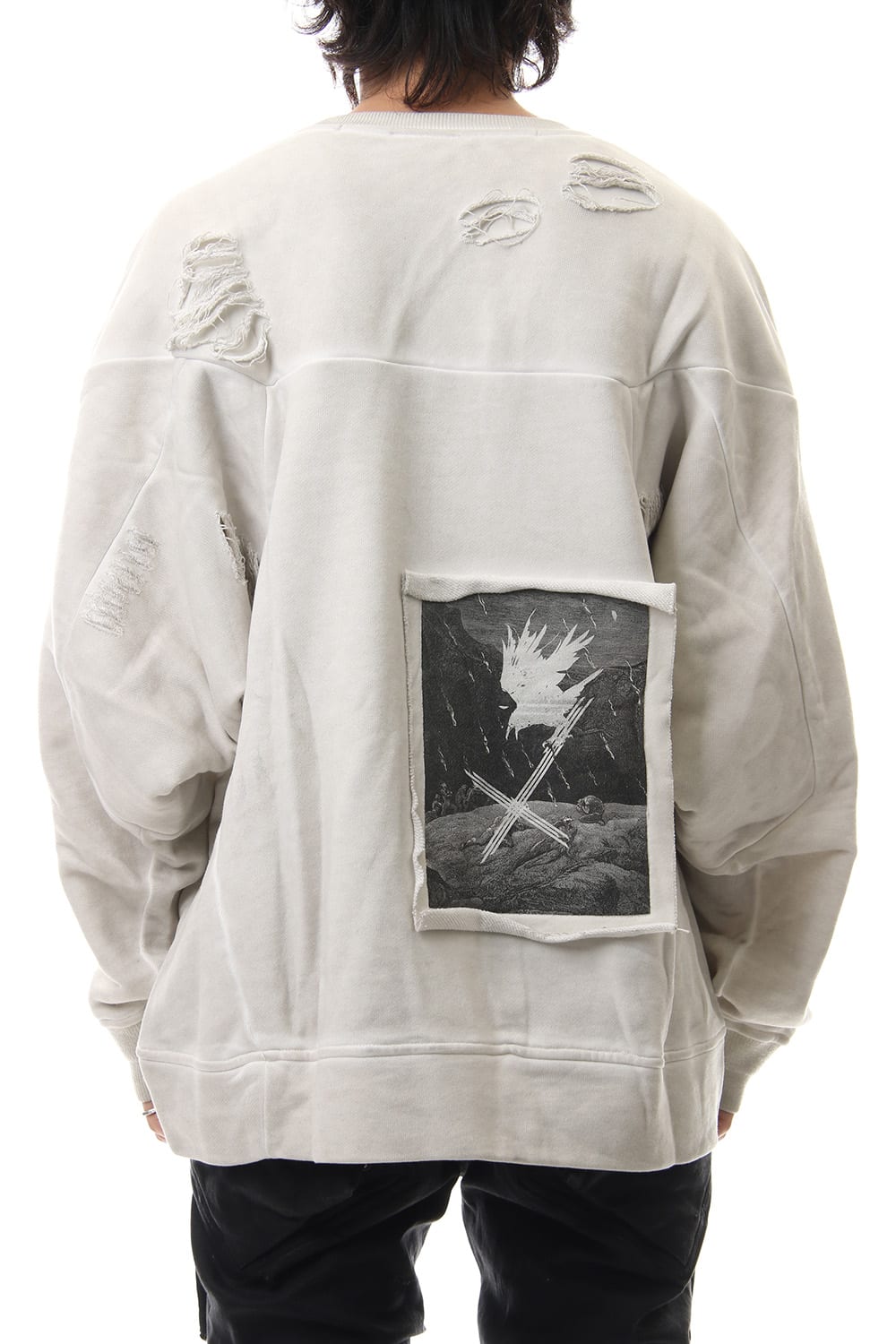 Damage Printed Sweat Dirty White