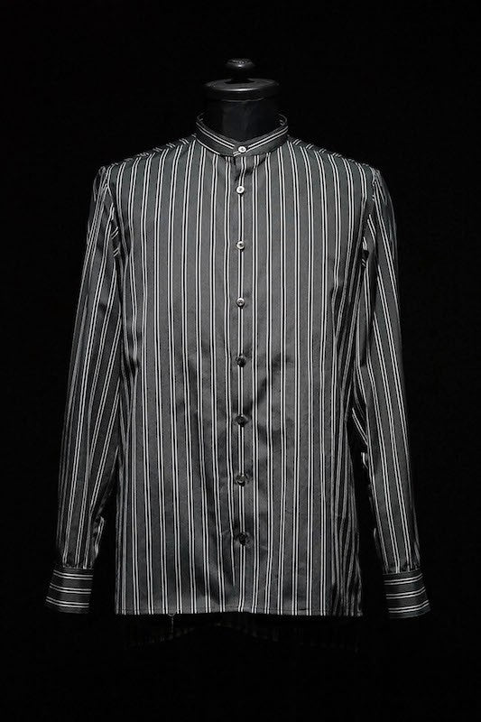GalaabenD  16S Dobby Regimental Stripe Shirt (Stand Collar) BLACK