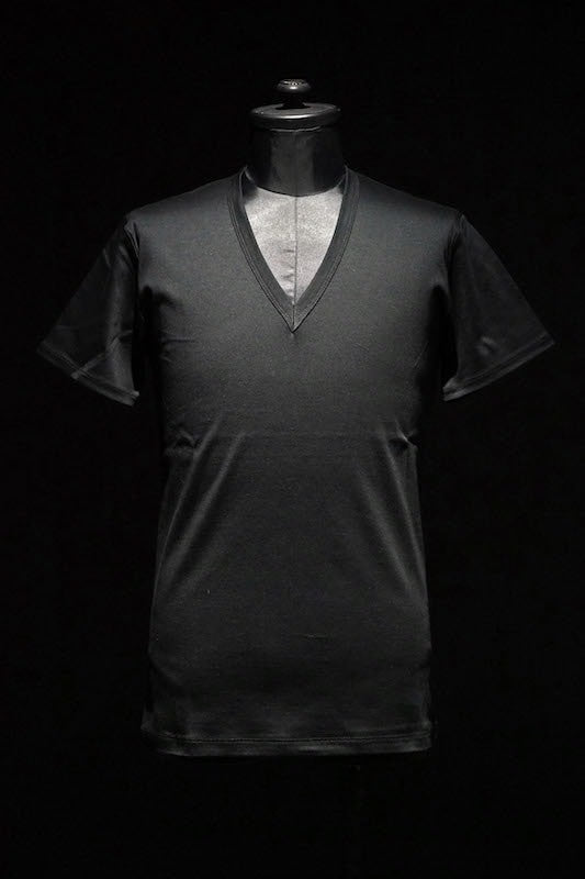 GalaabenD  16SS BASIC Bio SIlket V-Neck Cut Sew (BLACK)