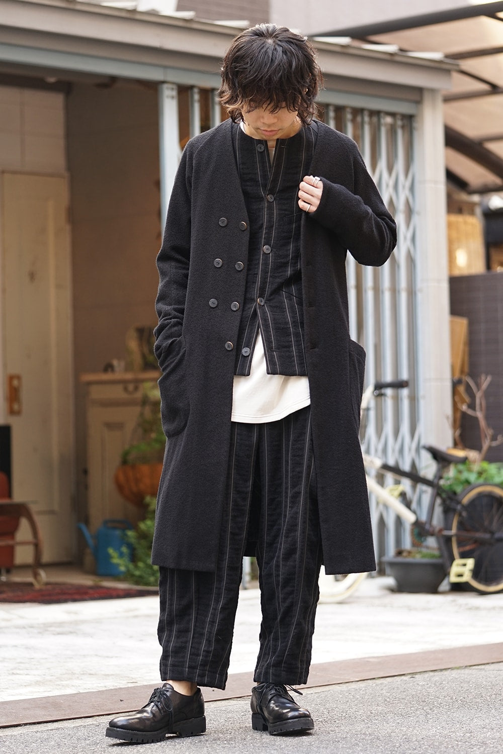 Coat Wool / Cotton Raschel Knit Blue Black