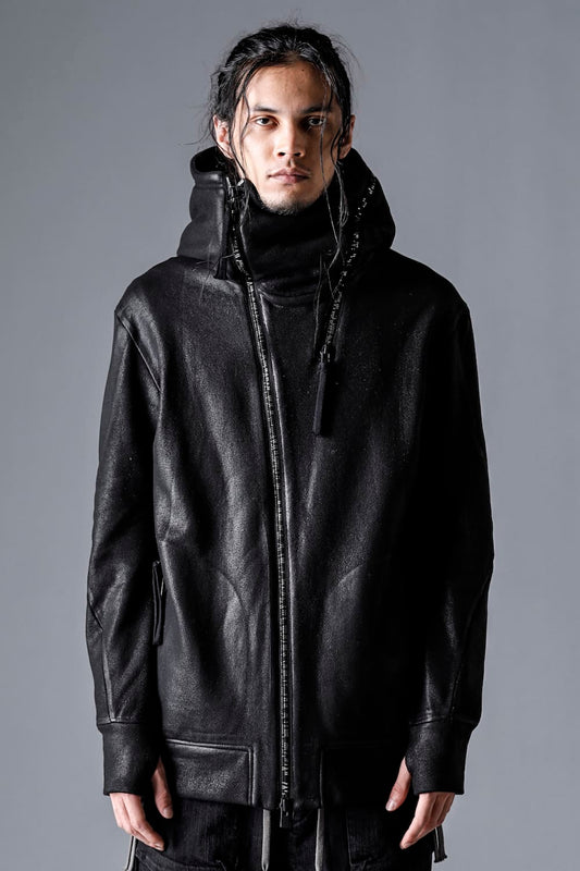 Untwisted yarn fleece-lined coated double zip hooded jacket