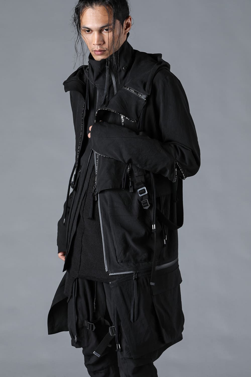 Salt-Shrunk Washed Dobby Border Military Coat