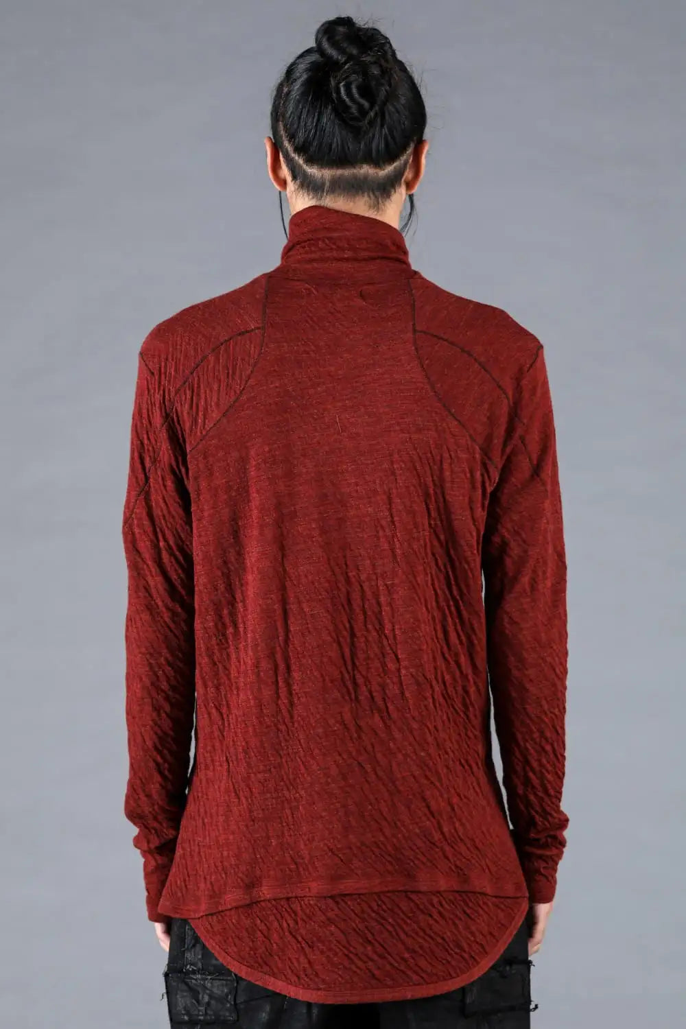 Wool x Cotton Double-Faced High-Neck Long Sleeve T-Shirt Red