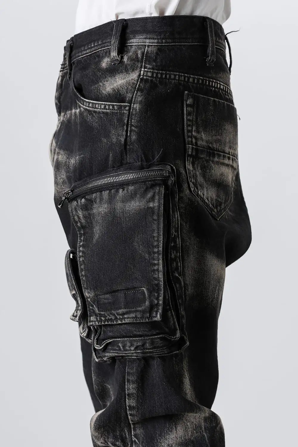 10oz Bleached Denim Wash Cargo Pants Black