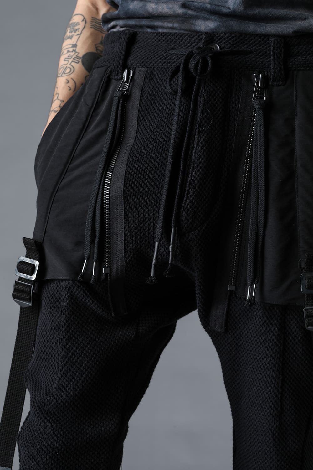 Honeycomb Cotton Jersey Suspender Drop-Crotch Jogger Pants