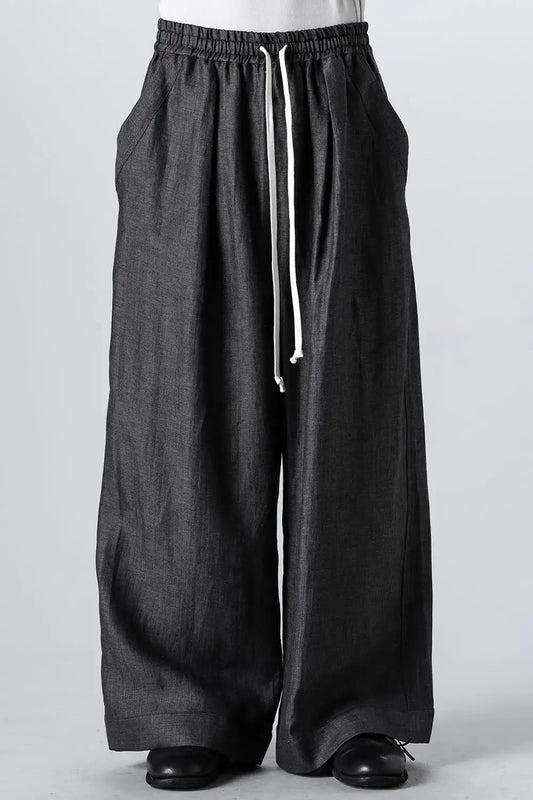 WIDE PANTS Linen Herringbone BLACK×DK GREY