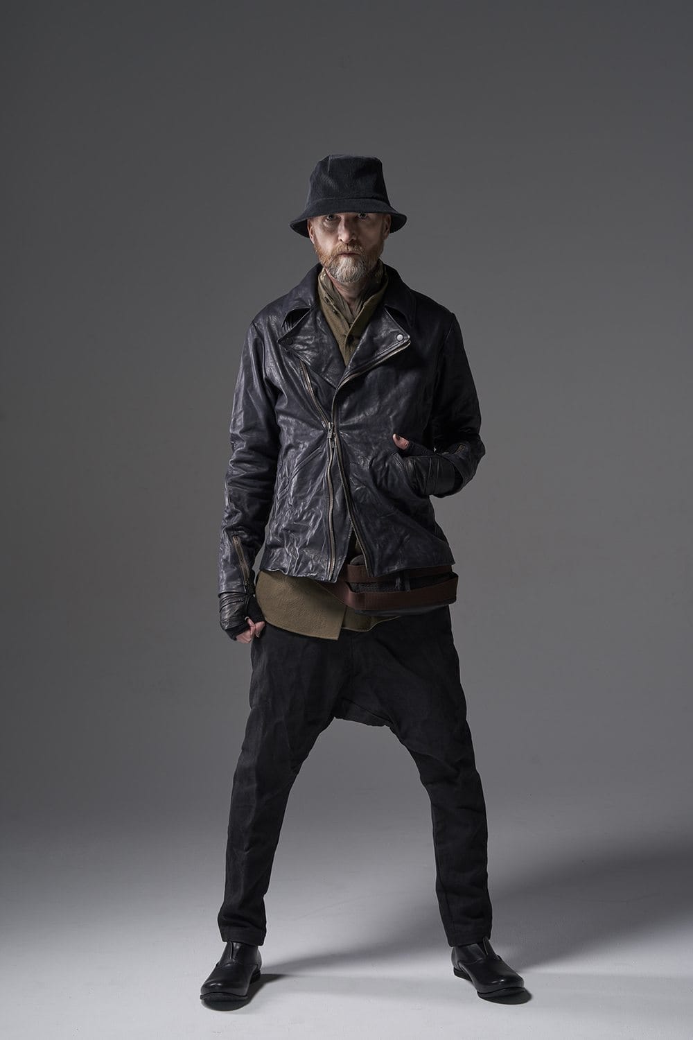 GUIDI Calf Leather Double Riders Jacket Dark Blue　