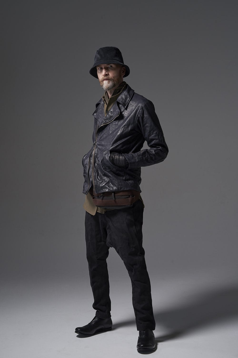 GUIDI Calf Leather Double Riders Jacket Dark Blue　