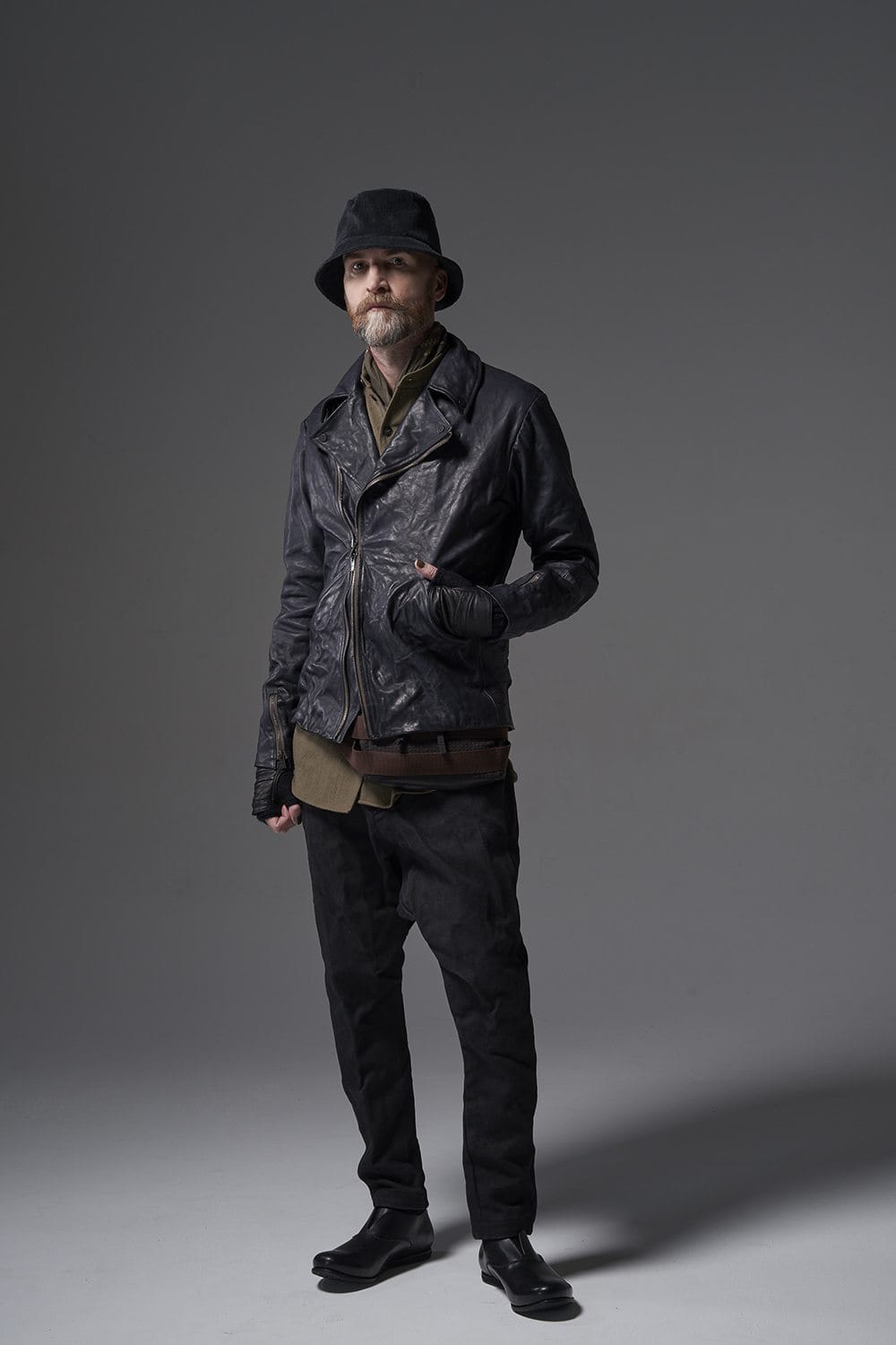 GUIDI Calf Leather Double Riders Jacket Dark Blue　