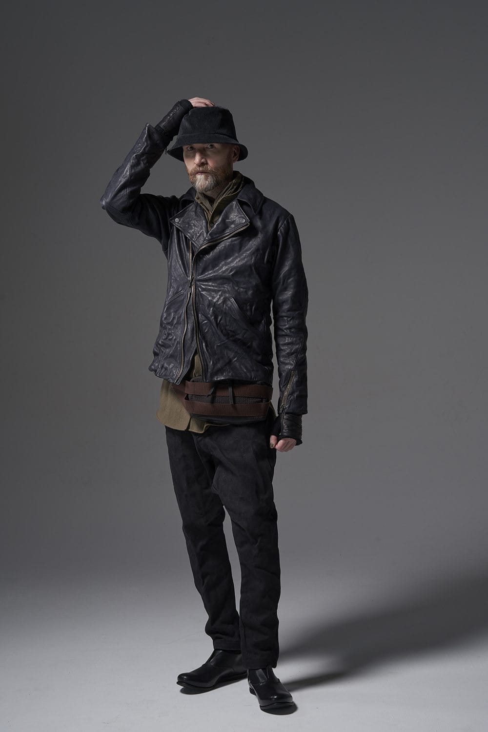 GUIDI Calf Leather Double Riders Jacket Dark Blue　