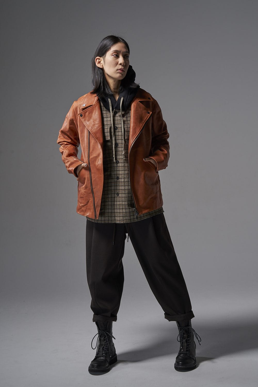 GUIDI Calf Leather Double Riders Jacket Antique