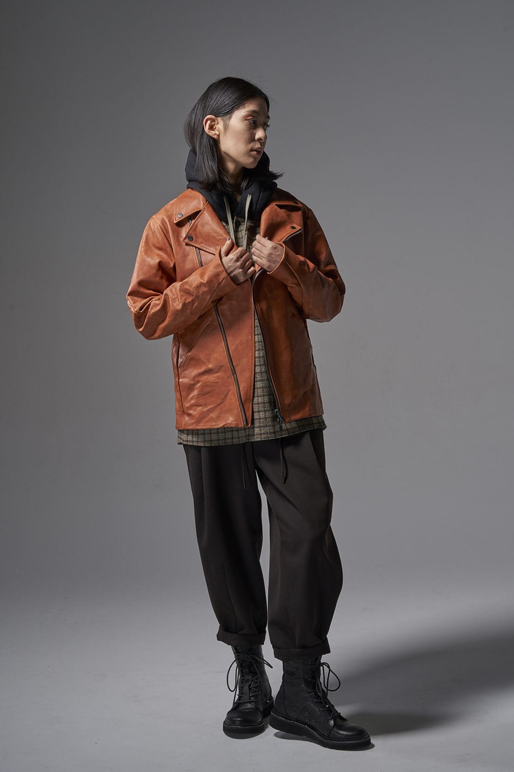 GUIDI Calf Leather Double Riders Jacket Antique