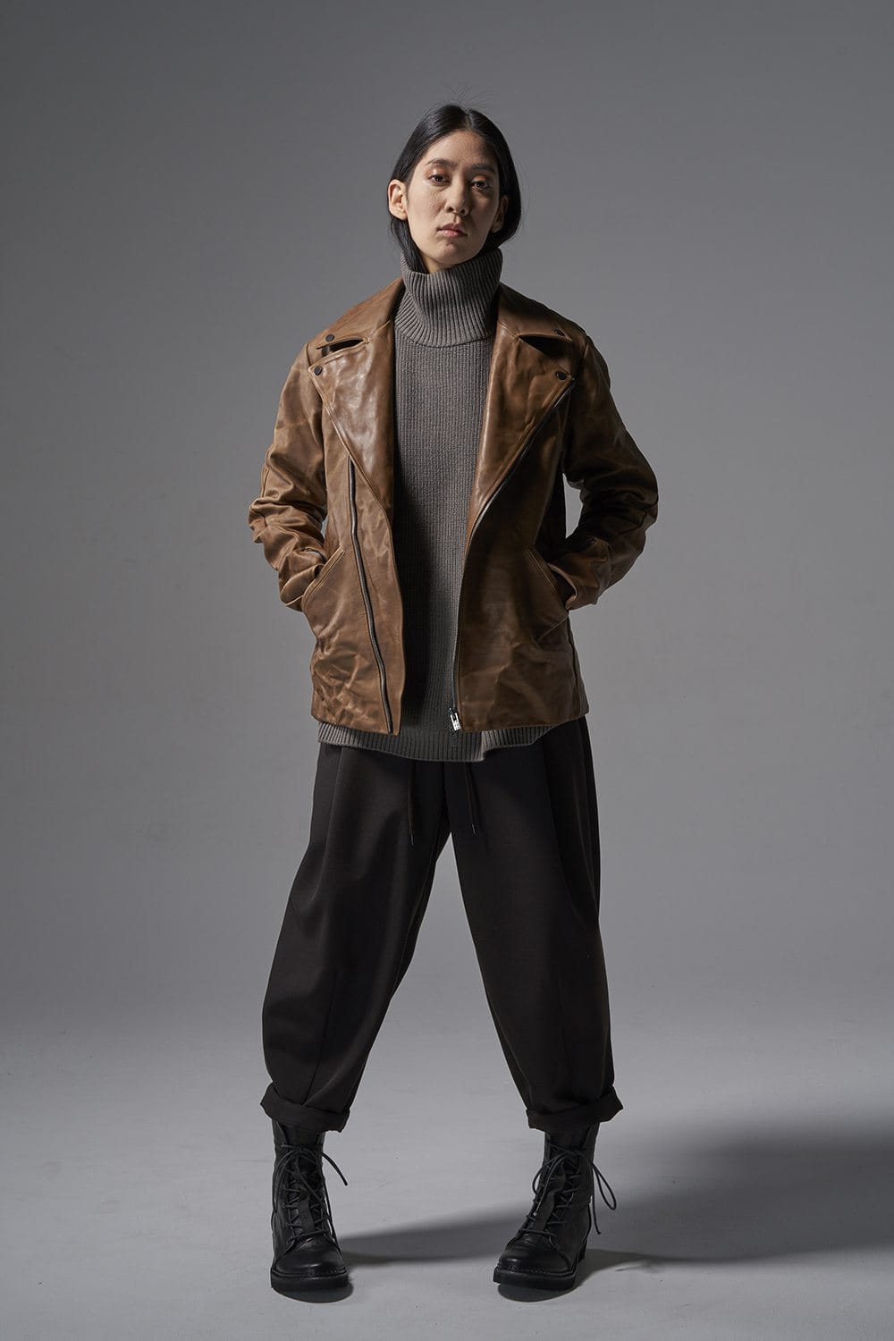 GUIDI Calf Leather Double Riders Jacket Beige