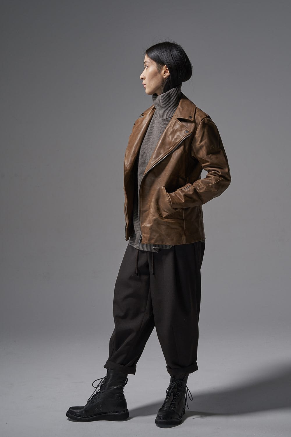 GUIDI Calf Leather Double Riders Jacket Beige