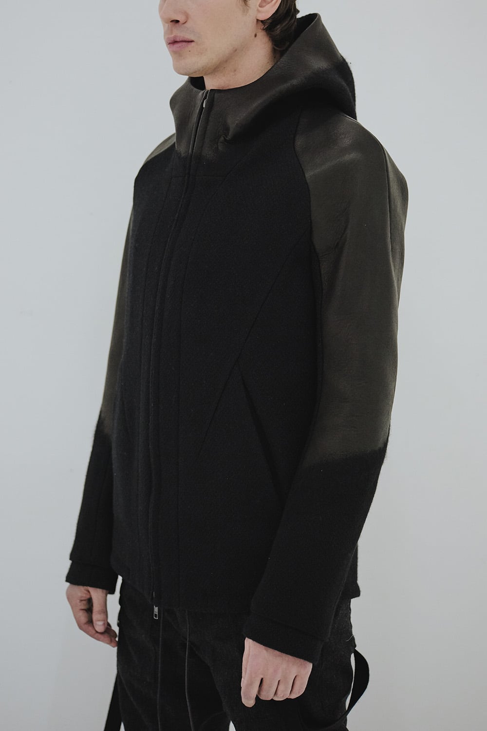 Leather needle punch Hooded jacket - ST104-0059A