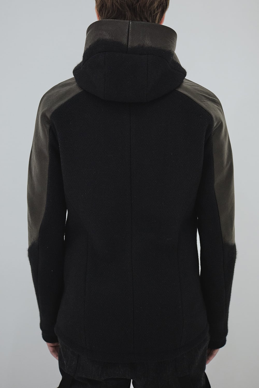 Leather needle punch Hooded jacket - ST104-0059A