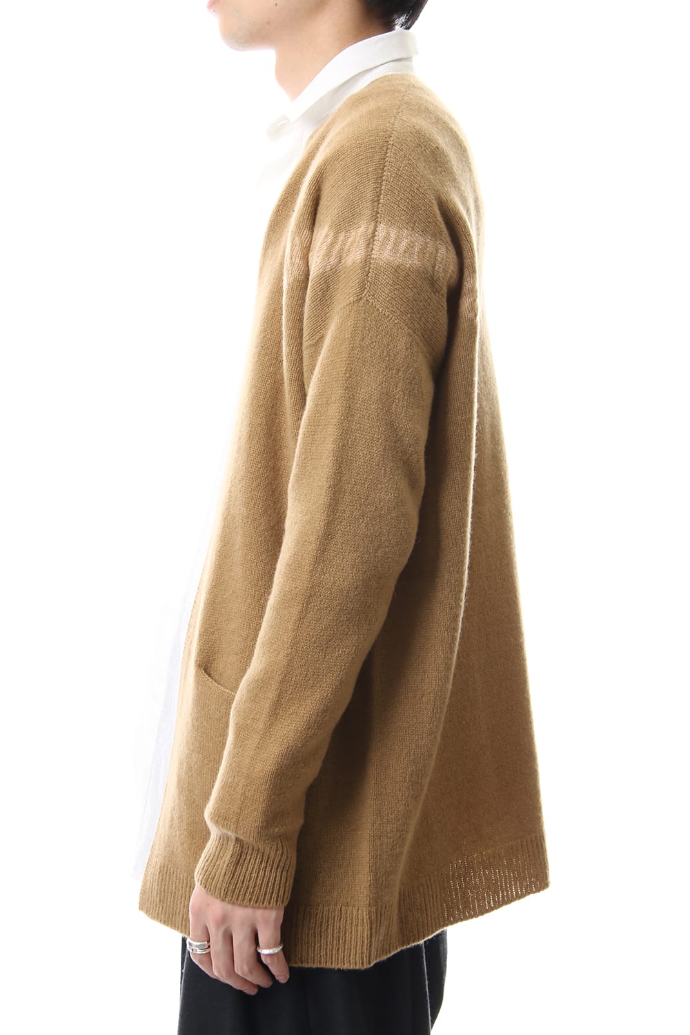 Cashmere Seamless Cardigan "Rope" Shibori Makinui Camel / Ecru