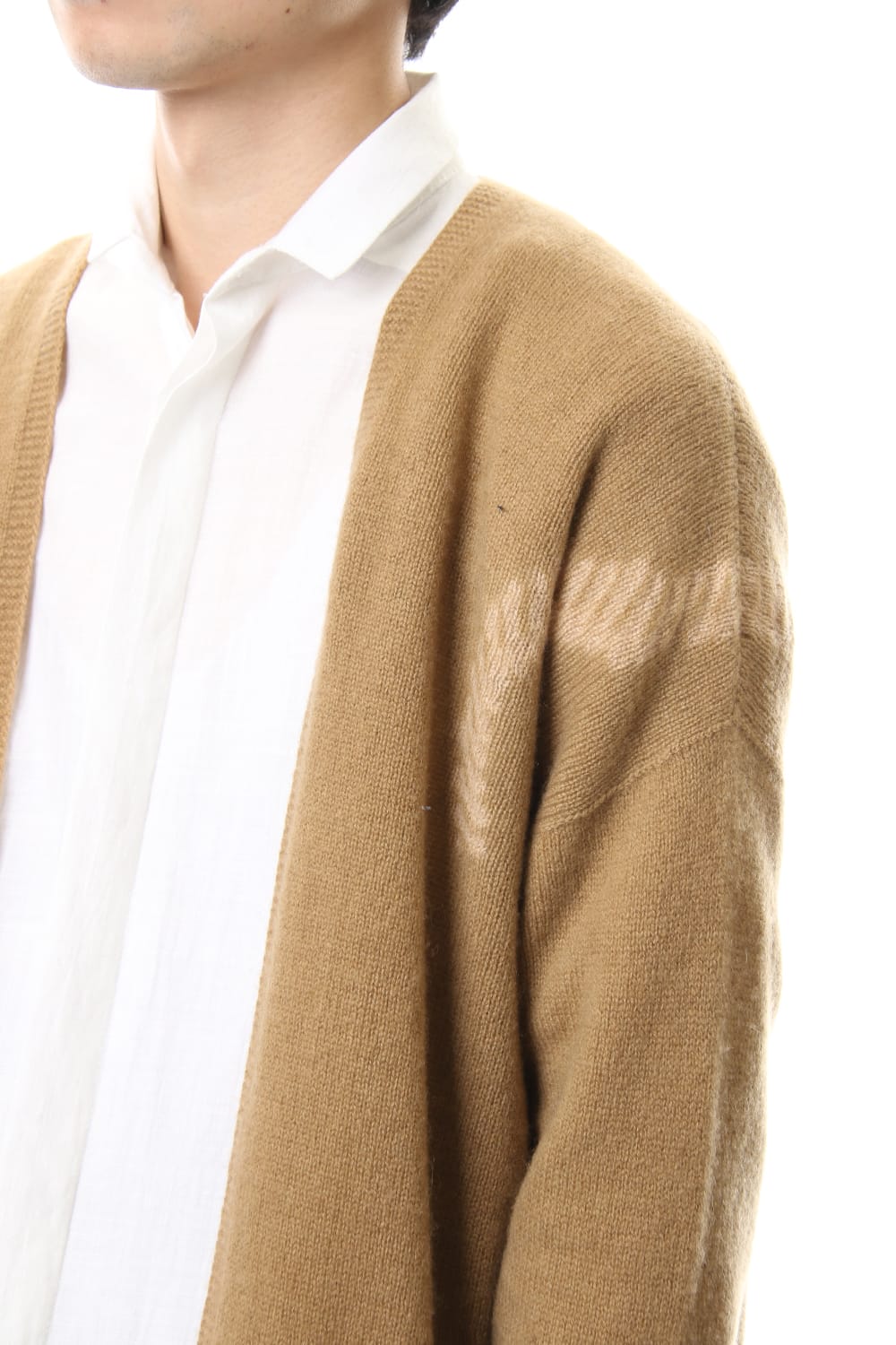 Cashmere Seamless Cardigan "Rope" Shibori Makinui Camel / Ecru