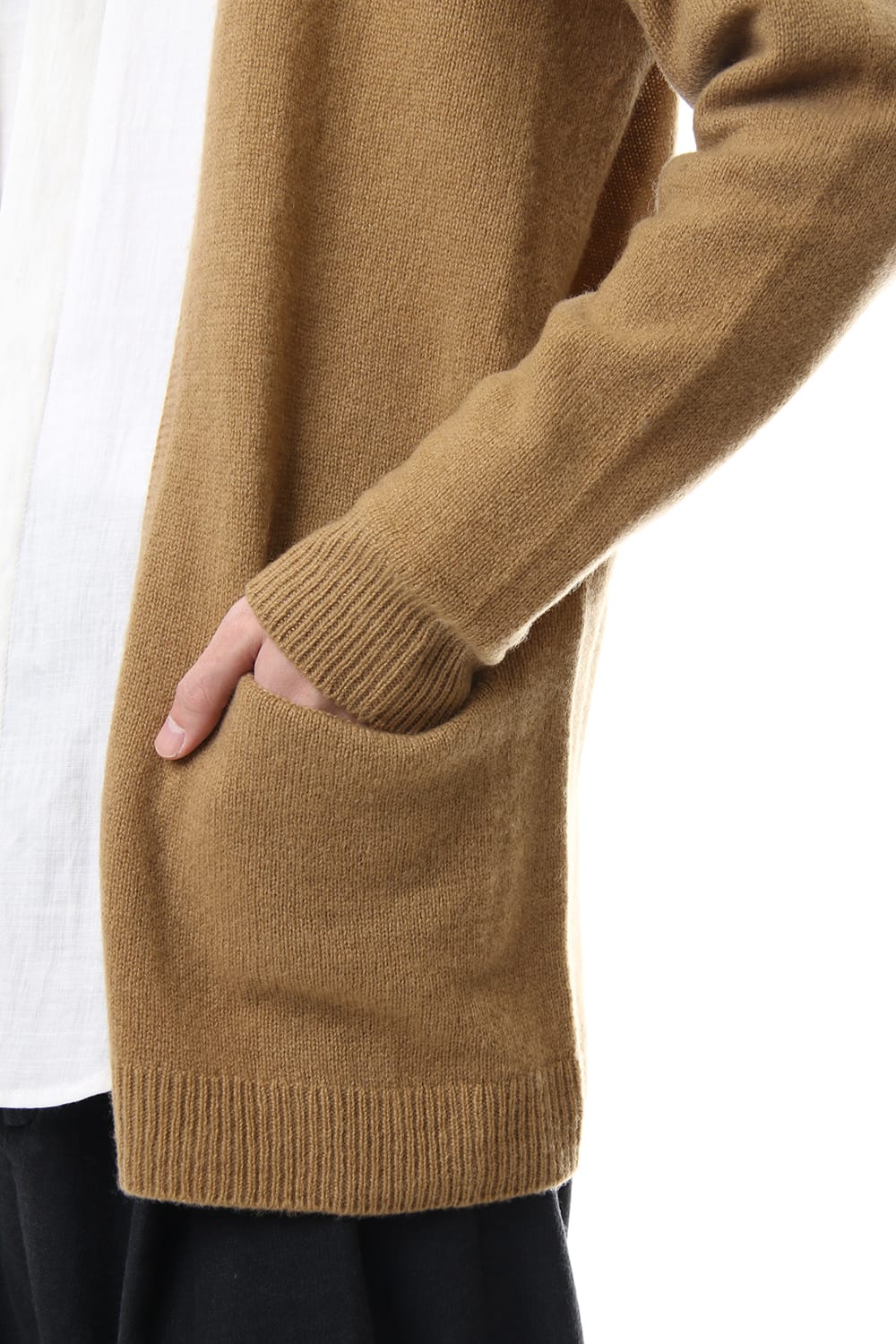 Cashmere Seamless Cardigan "Rope" Shibori Makinui Camel / Ecru