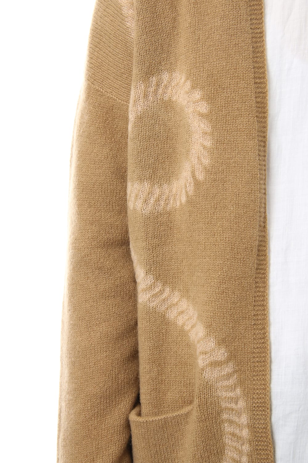 Cashmere Seamless Cardigan "Rope" Shibori Makinui Camel / Ecru