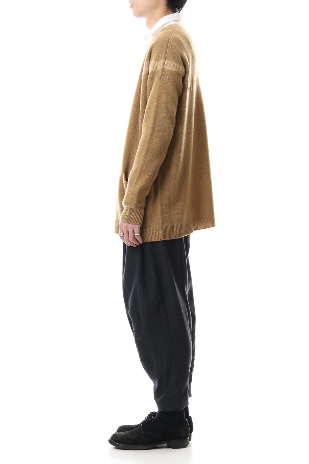 Cashmere Seamless Cardigan "Rope" Shibori Makinui Camel / Ecru