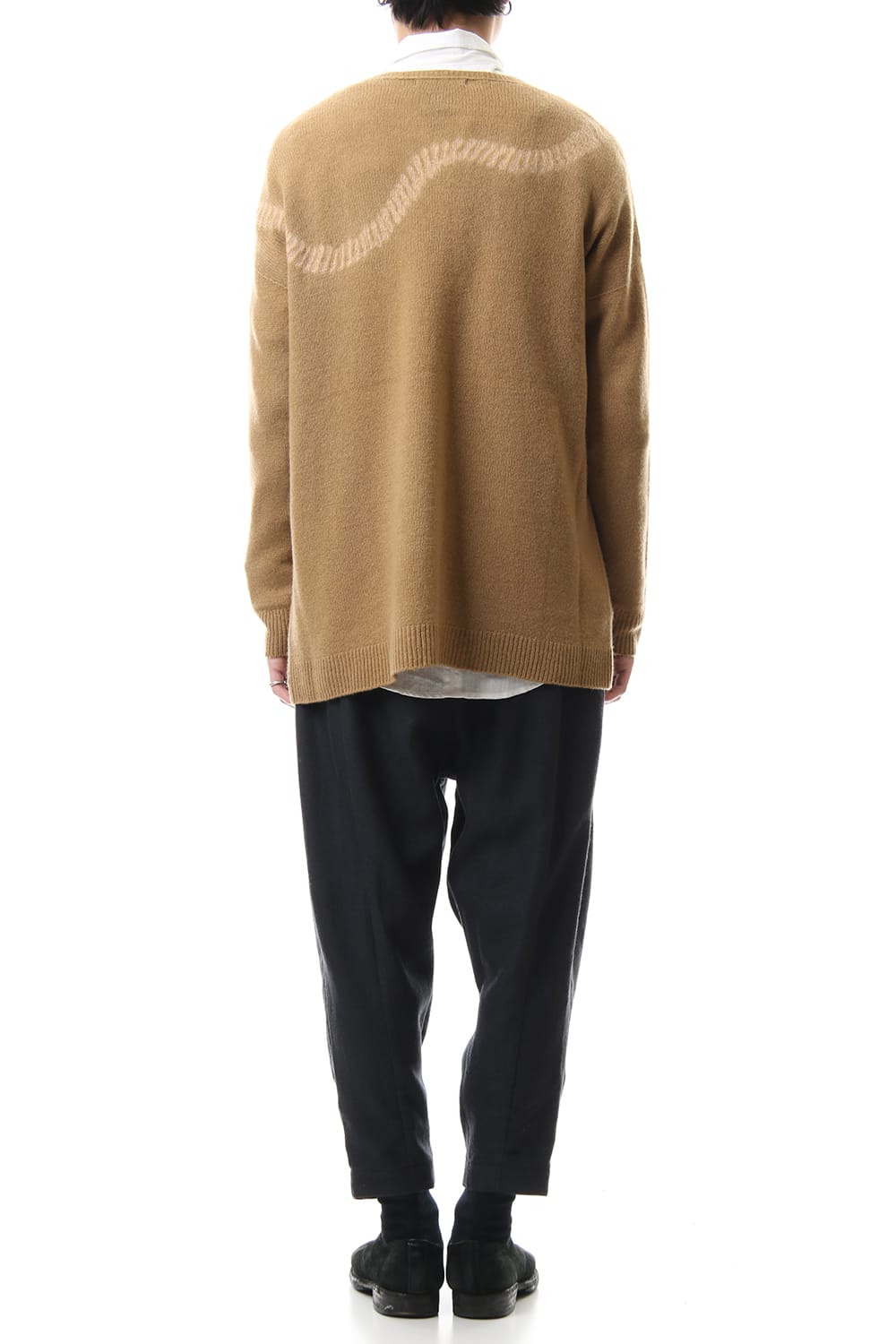 Cashmere Seamless Cardigan "Rope" Shibori Makinui Camel / Ecru