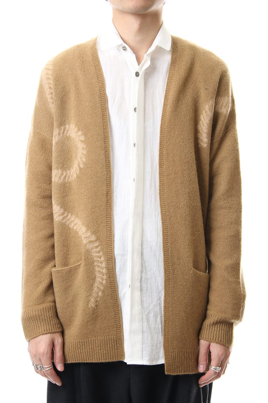 Cashmere Seamless Cardigan "Rope" Shibori Makinui Camel / Ecru