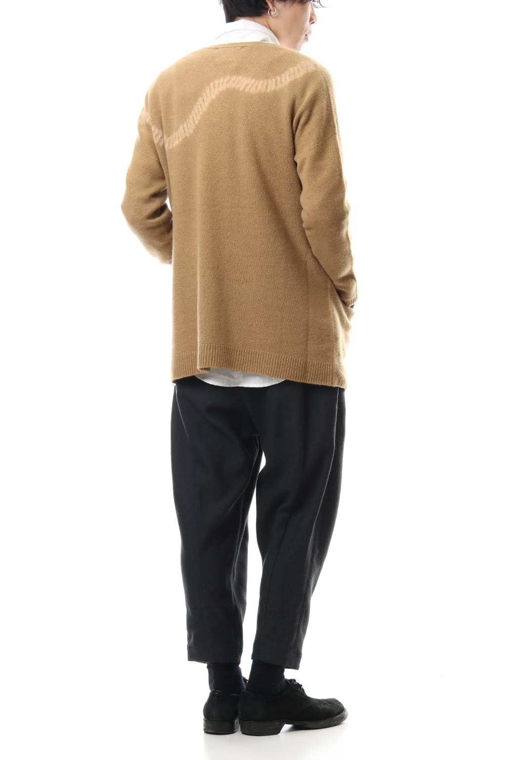 Cashmere Seamless Cardigan "Rope" Shibori Makinui Camel / Ecru