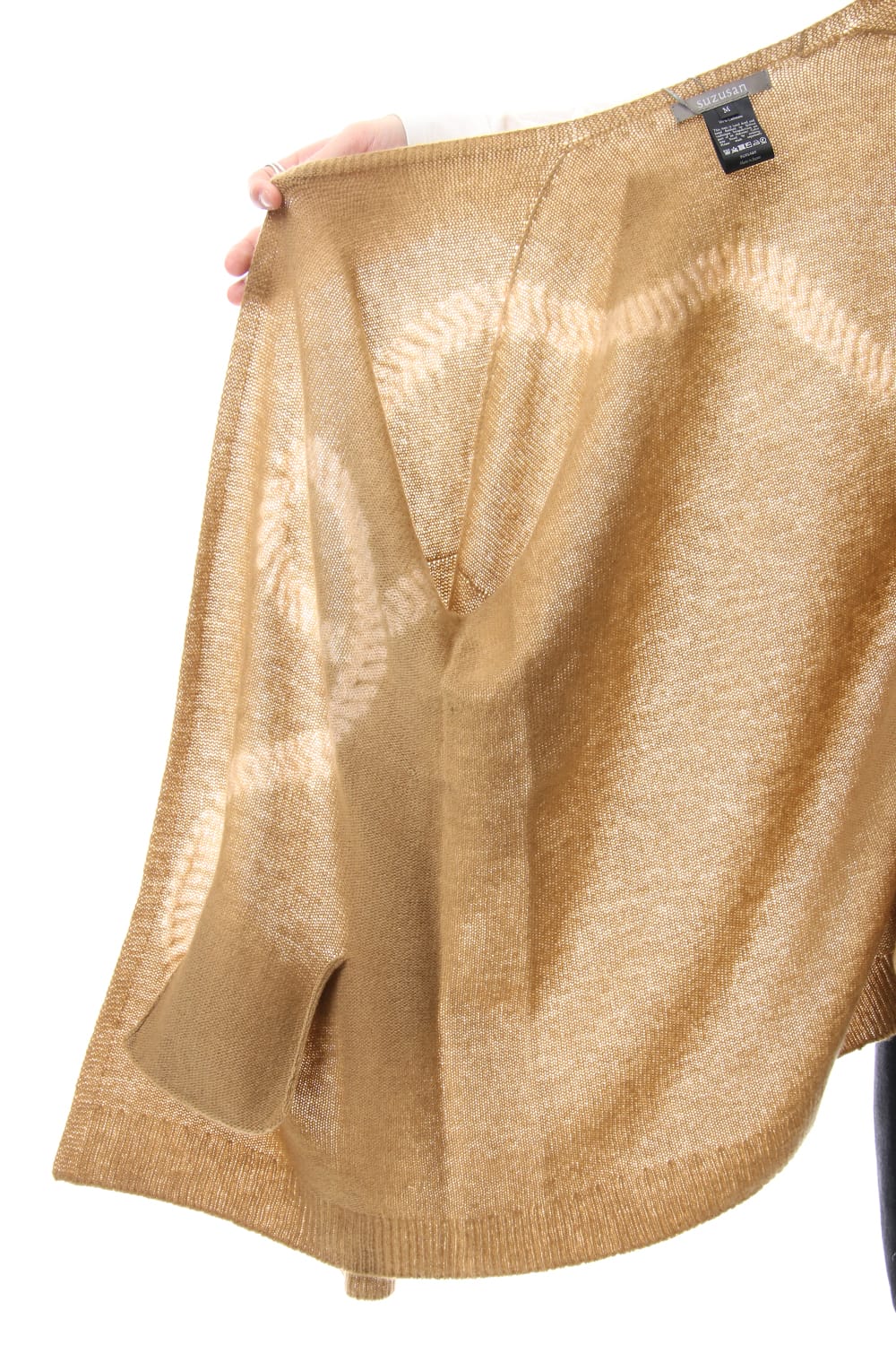 Cashmere Seamless Cardigan "Rope" Shibori Makinui Camel / Ecru