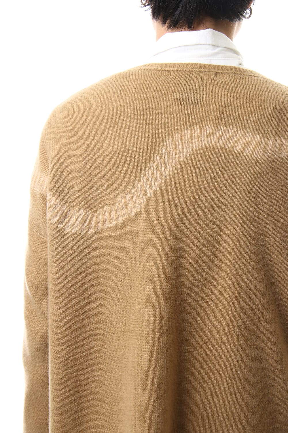 Cashmere Seamless Cardigan "Rope" Shibori Makinui Camel / Ecru