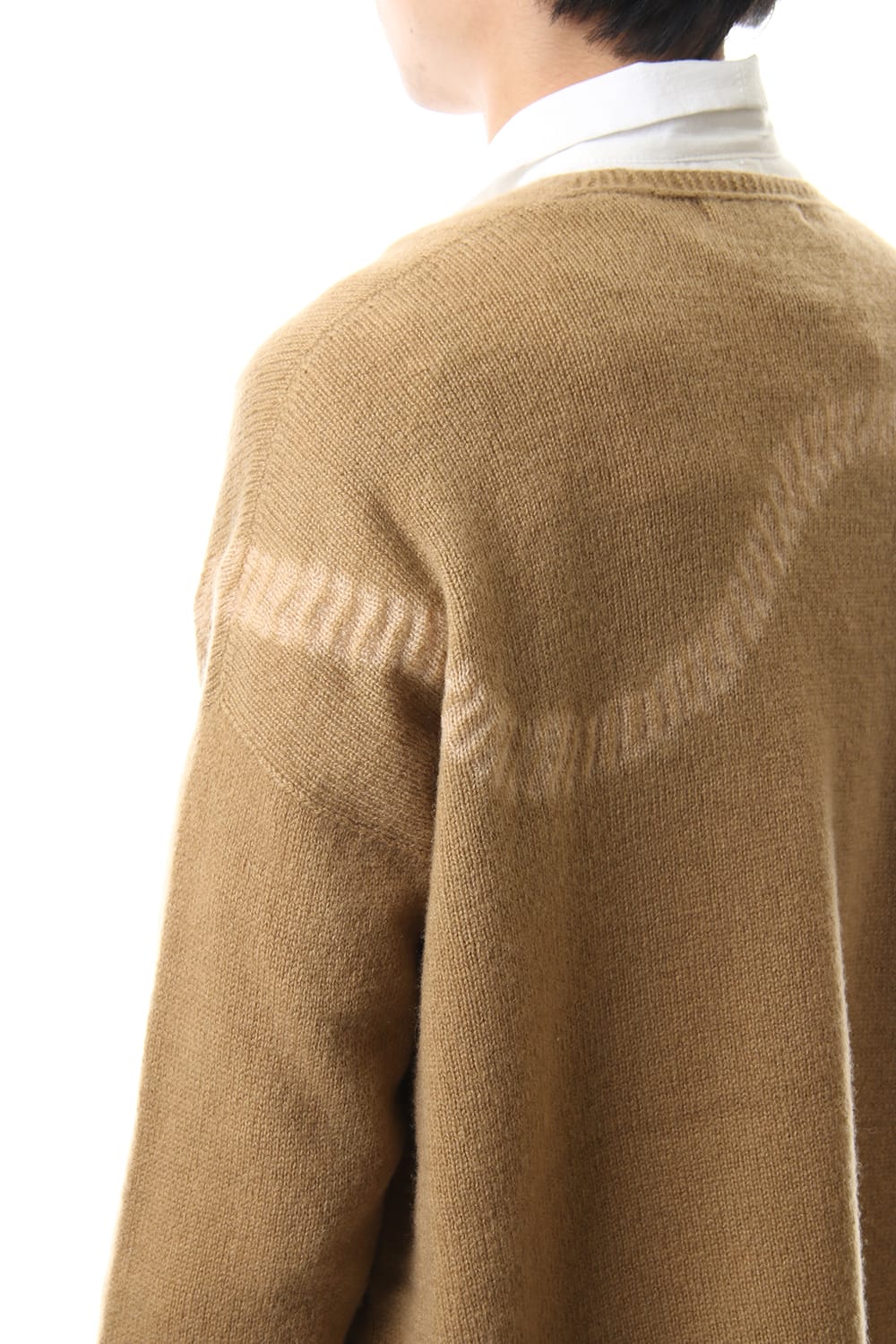 Cashmere Seamless Cardigan "Rope" Shibori Makinui Camel / Ecru